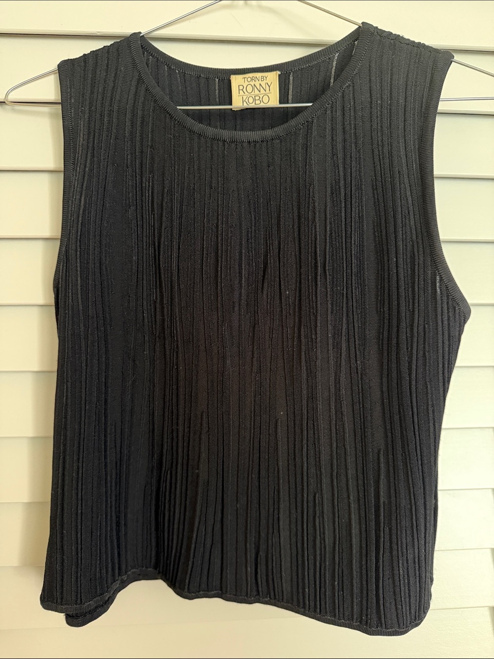 Torn by Ronny Kobo Black Ribbed Sleeveless Top (semi cropped) Small